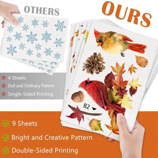 9 Sheets 52PCS Fall Maple Leaves Window Clings - Fall Cardinal {3}
