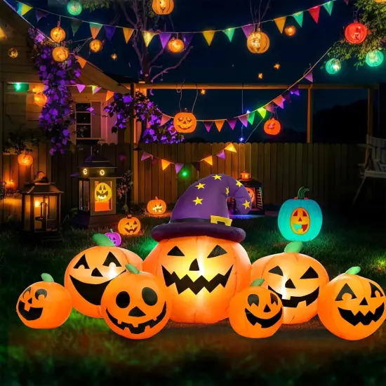 8FT Long Halloween Inflatables Pumpkin Outdoor Decorations, 7 LED Lights {5}
