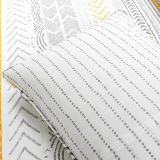 3 Piece Lightweight Cotton Quilt Set Grey White Yellow Reversible Bedding with Pillow Shams {4}