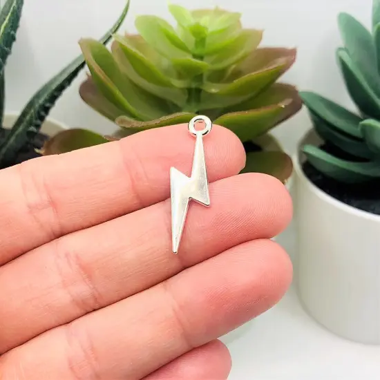 Silver Plated Lightning Bolt Wizard Charms, 29x9mm {2}