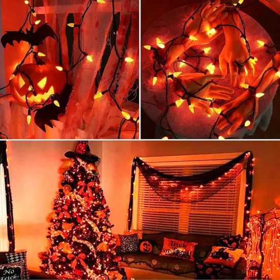 33ft 100 LED Faceted C5 Orange Halloween Lights {4}