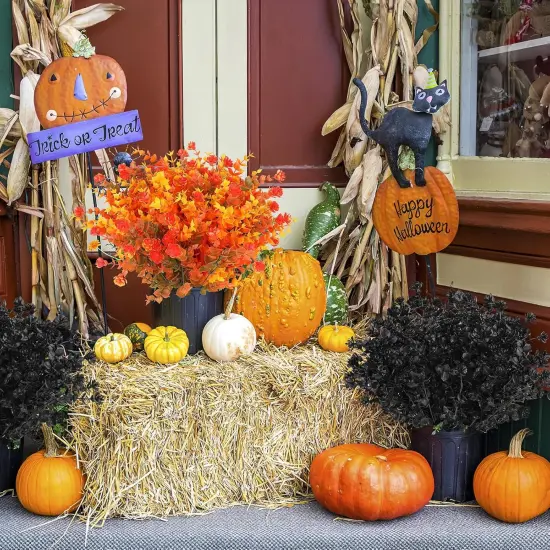 Black Artificial Flowers, 12 Bundles &ndash; No-Fade Faux Plants for Halloween, Outdoor & Indoor Decoration {5}