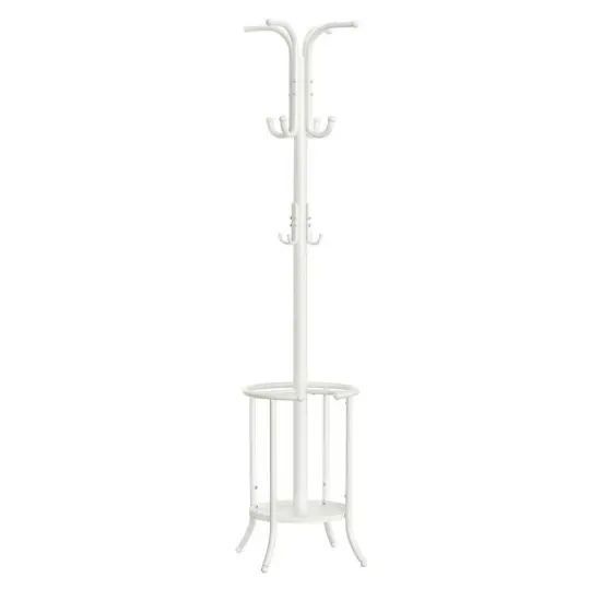 Metal Coat Rack with Umbrella Holder and 12 Hooks White {7}