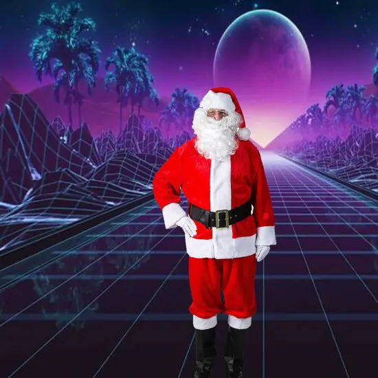 10-Pieces Plush Santa Suit with Belt, Gloves, Boot Tops, Hat & More Accessories {2}