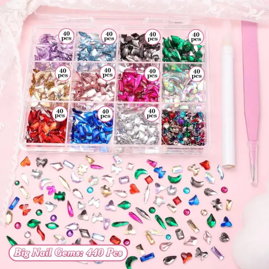 440 Pcs Multi Shapes Flatback Rhinestones - Colored Gems {3}