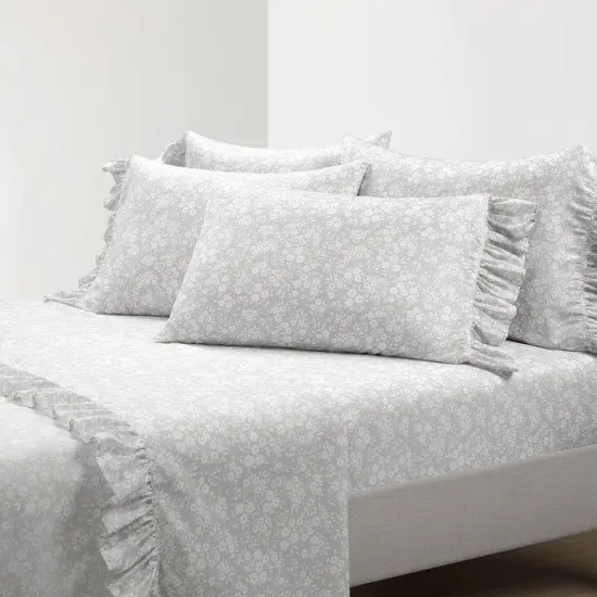 Soft Fabric 6-Piece Ruffle Floral Bedding Sheet Set Polyester {5}