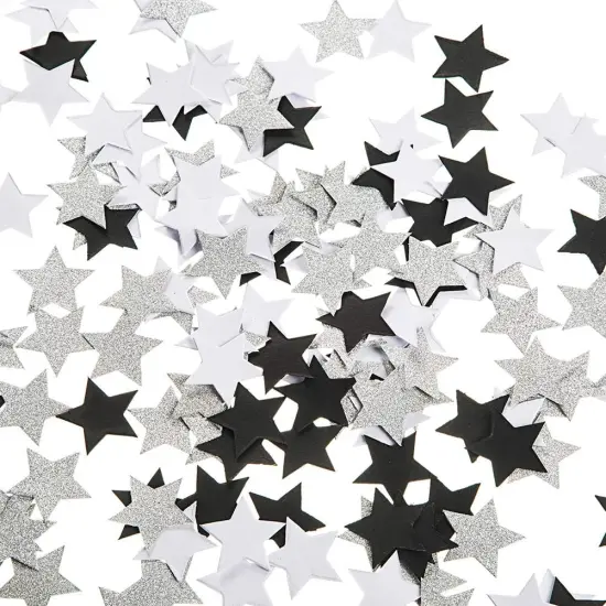 1.2 inch, 200pc -Black and White Glitter Silver Paper Twinkle Little Stars Confetti {1}