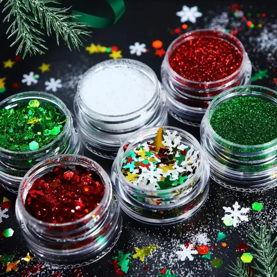 6 Boxes Christmas Nail Art Glitter Sequins 3D Holographic Winter {3}