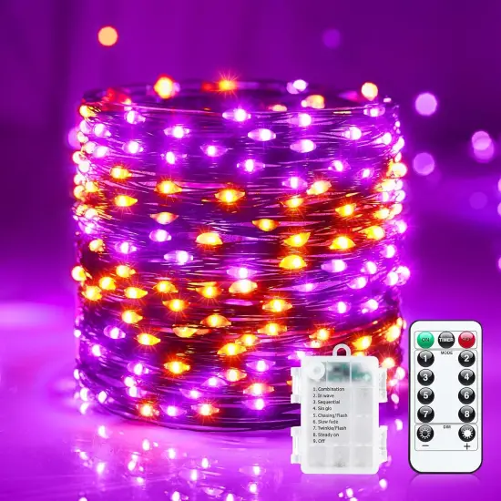 33Ft 100 LED Outdoor Halloween String Lights, Orange & Purple Fairy Lights {1}
