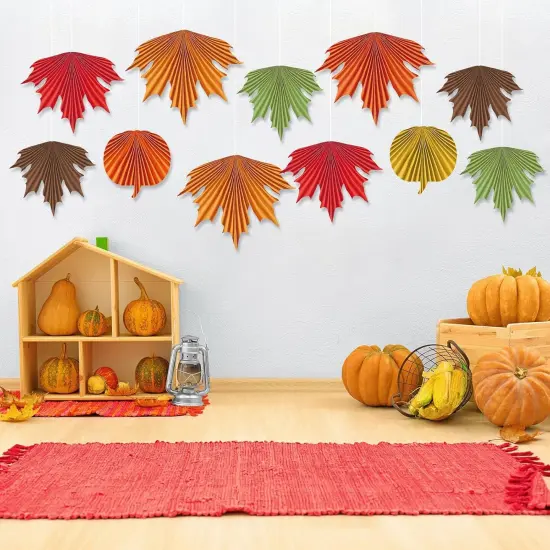 12 Pcs Fall Maple Leaves Paper Fans Party Decoration {5}