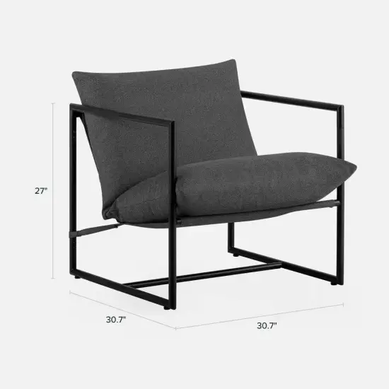 Fabric Foam Metal Square Accent Arm Chair with Removable Cushions Dark Grey {2}
