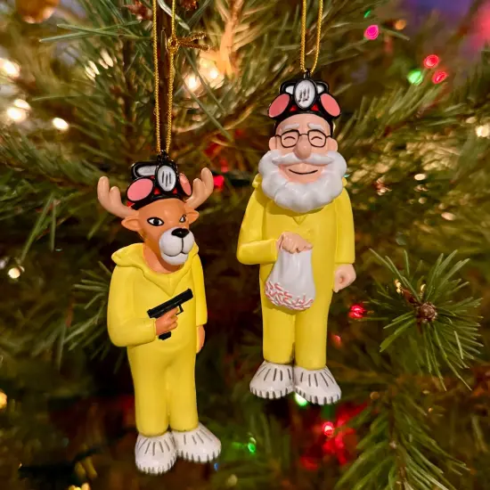 Tree Buddees Breaking Bulbs Christmas Ornaments 2 Pack Funny Parody Santa & Reindeer in Hazmat Suits {3}