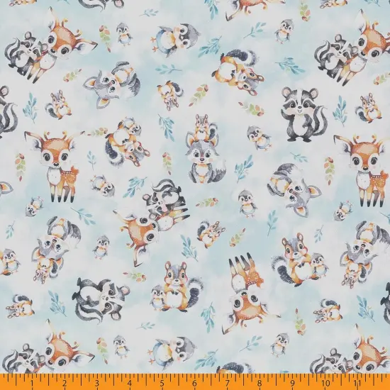 Mook Fabrics Fawn & Friends Printed PUL Fabric [60 in. Wide] - By The Yard Blue {3}