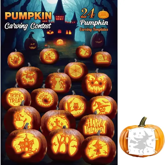 24 Styles Pumpkin Carving Stencils - Halloween Patterns & Templates {1}