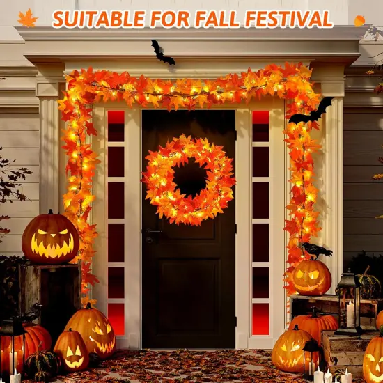 1PC Fall Garland with Lights 50 Orange Bulbs Lighted Fall Garland {4}