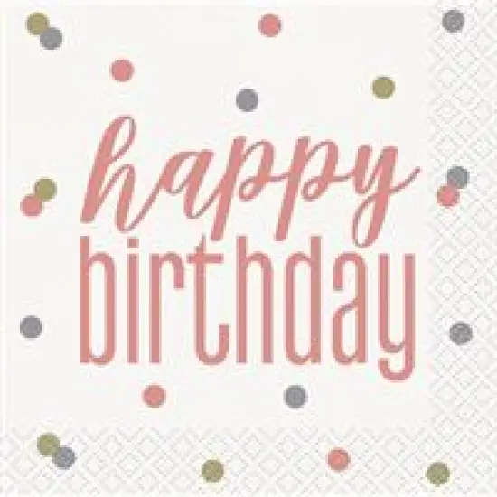 Birthday Rose Gold Glitz Happy Birthday Beverage Napkins 16ct {1}