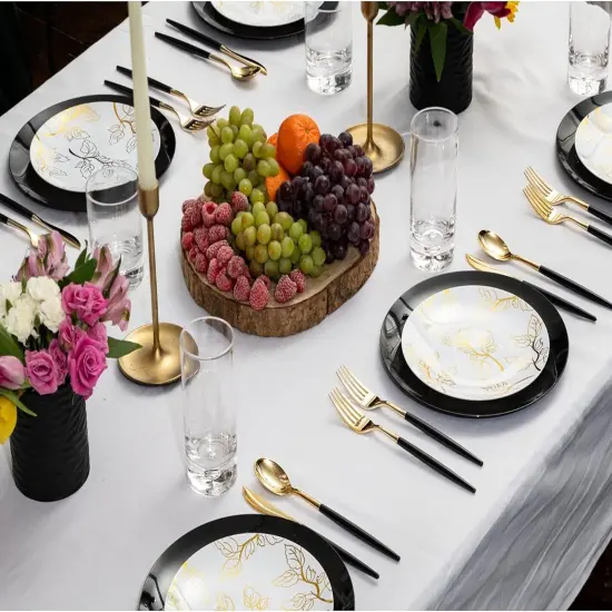 Trendables Disposable Silverware Set - Wedding Plastic Cutlery Dinnerware - Includes two toned Forks, Plastic Spoons, two colored Knives - reflective Plastic Utensils Party Set {2}