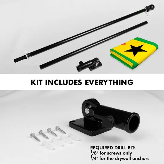 G128 Combo Pack: 6 Ft Twist Free Aluminum Spinning Flagpole (Black) & Sao Tome and Principe Flag | 3x5 Ft | LiteWeave Pro Series Printed 150D Polyester | Pole with Flag Included {2}