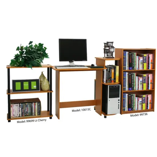 Modern Light Cherry Wooden 3-Tier Bookcase with Open Storage Shelves for Home or Office Use {3}