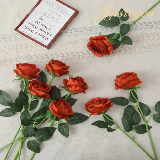 10 Pcs Artificial Burnt Orange Roses Flower {2}