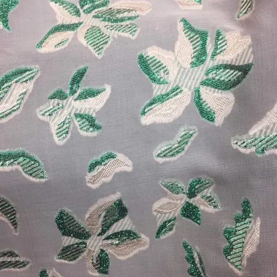 1 Yard France Metallic Champagne and Green Chiffon Print Fabric for Dresses and Eveningwear 52 Inches Wide {1}