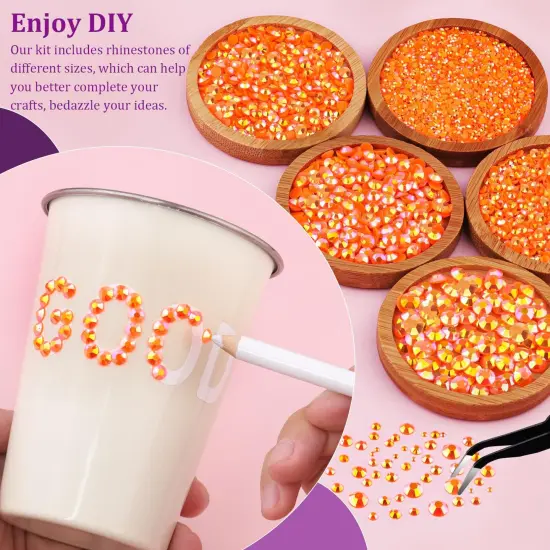 1 Box Orange AB Resin Jelly Flatback Rhinestones with 3Pcs B7000 Glue {3}