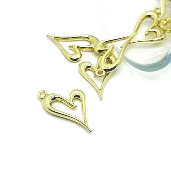 Gold Asymmetrical Heart Charms, 24x15mm {1}