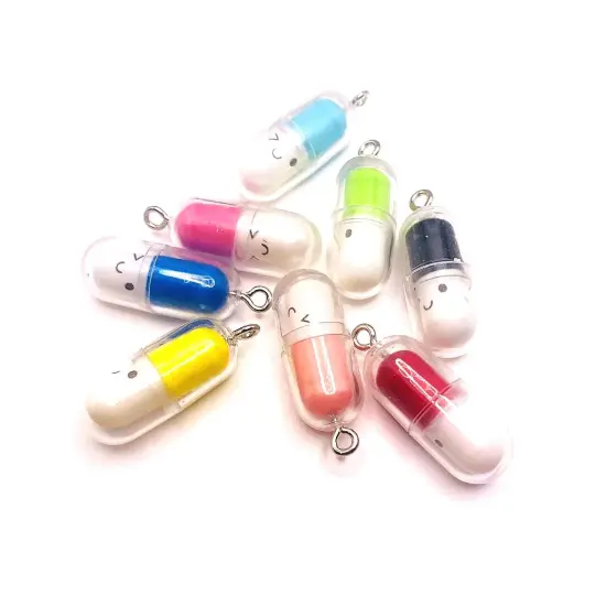 Mixed Kawaii Happy Pill Wish Capsule Charms, 10x28mm {2}