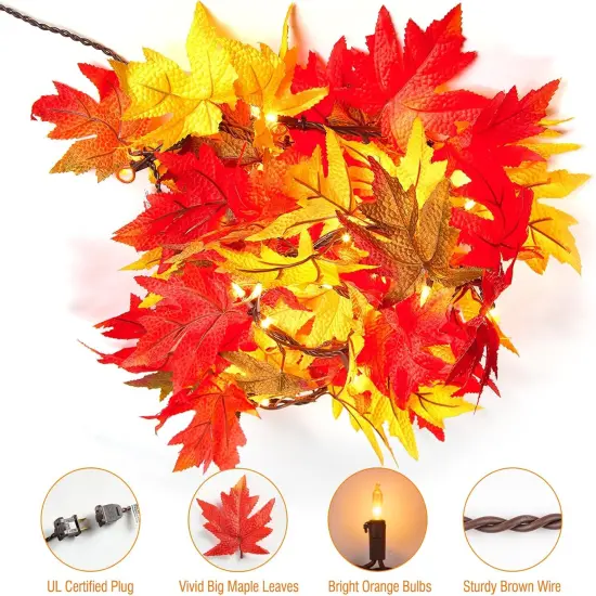 9.1FT Fall Garland with Lights - 50 Orange Bulbs (Plug-In) {2}