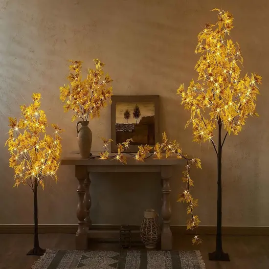 6FT Lighted Fall Garland with Timer - 24 Warm White (Yellow Maple) {4}