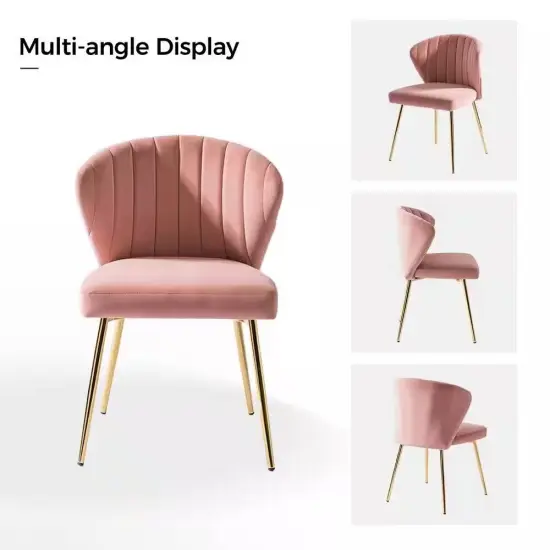 Velvet Upholstered Wingback Armless Side Chair with Gold Metal Legs for Living Room or Dining Pink {5}