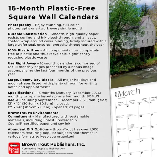 Take Me Home Country Roads | West Virginia Places | 2026 12 x 24 Inch (Hanging) Monthly Square Wall Calendar | Plastic-Free {6}