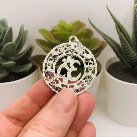 Silver Om Pendant with Chakra Rhinestones, 48x35mm {3}