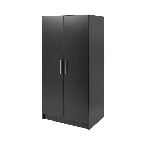 65-Inch Freestanding Tall Cabinet with Clothing Rod and Shelves for Bedroom or Kitchen Storage Black {6}