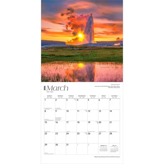 Wyoming National Parks & Monuments | 2026 12 x 24 Inch (Hanging) Monthly Square Wall Calendar | Plastic-Free {3}