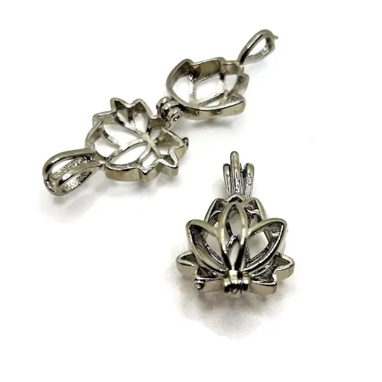 Antique Silver Lotus Bead Diffuser Lockets, 14x20mm {1}