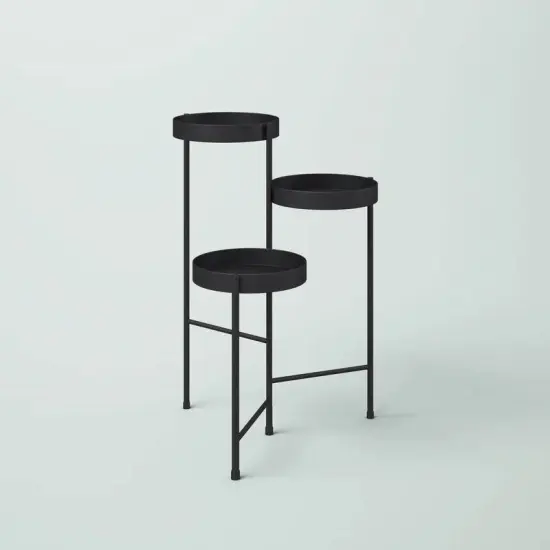 Modern 3 Tier Metal Plant Stand with Rotating Trays Indoor Flower Pot Holder Fully Assembled Black {3}