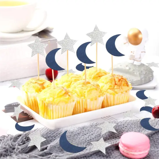 Navy-Blue Moon Silver Star Confetti {4}