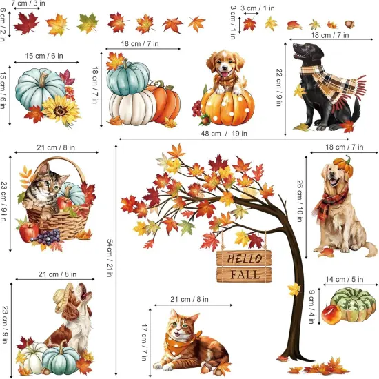 Hello Fall Thanksgiving Pumpkin Window Clings - Dog Cat {3}