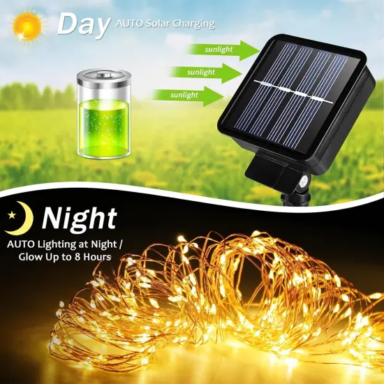 Orange Solar String Lights - 66 Feet 200 LEDs 8 Modes {3}