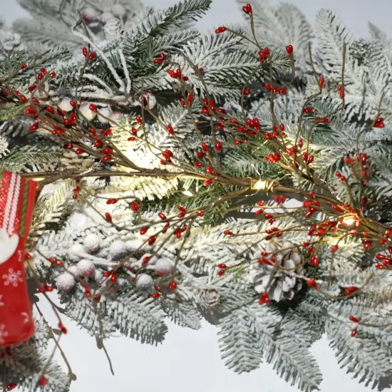 6FT Red Berry Garland with Lights {3}