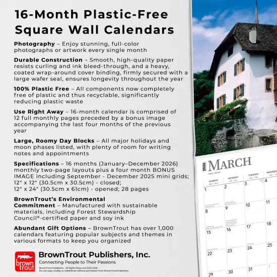 Switzerland | 2026 12 x 24 Inch (Hanging) Monthly Square Wall Calendar | Plastic-Free {6}