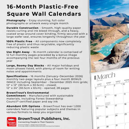 Montana Wild & Scenic | 2026 12 x 24 Inch (Hanging) Monthly Square Wall Calendar | Plastic-Free {6}