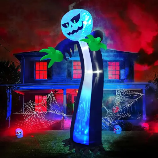 14 Ft Giant Halloween Inflatable Pumpkin Ghost with Rotating Blue Lights {4}