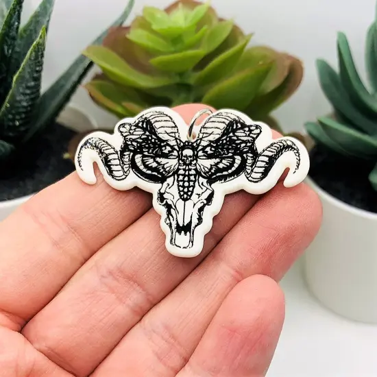 White and Black Ram Skull with Death's Head Moth Charms {2}