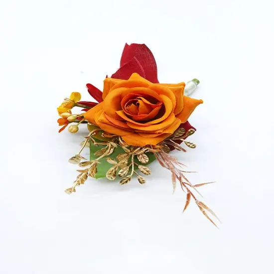 Burnt Orange Boutonniere for Men Set of 6 for Groom Best Man Groomsmen Artificial {2}