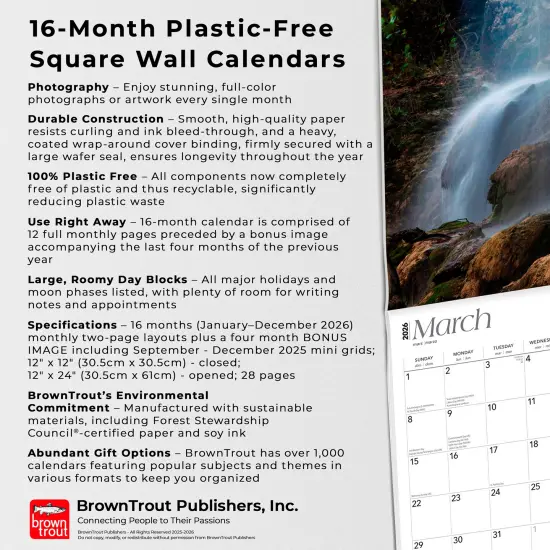 Texas Wild & Scenic | 2026 12 x 24 Inch (Hanging) Monthly Square Wall Calendar | Plastic-Free {6}