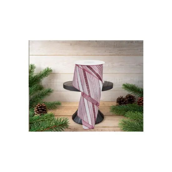 2.5" Diagonal Line Glitter Ribbon: Pink (10 Yards) {2}