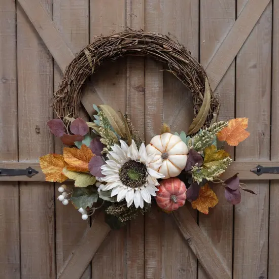 12" Fall Harvest Pumpkin and Sunflower Wreath {2}