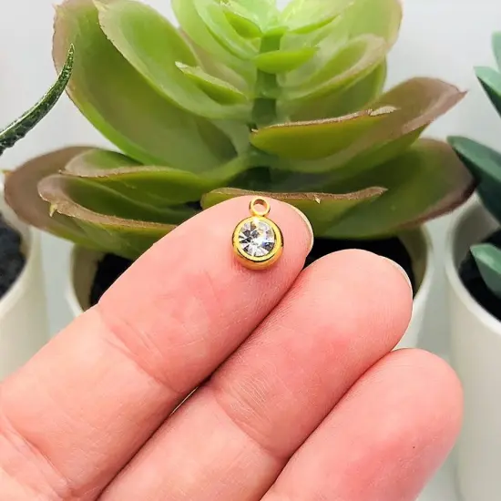 303 Stainless Steel, 18k Gold, Birthstone Rhinestone Set, 8x6mm {3}